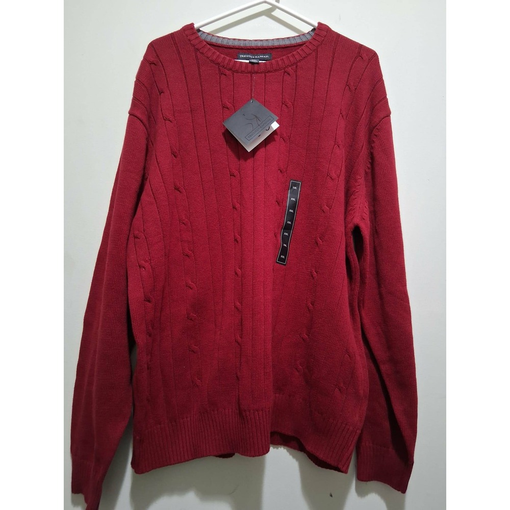 TRICOTS ST RAPHAEL Mens Red Cable Knit Pullover Sweater XXL‎